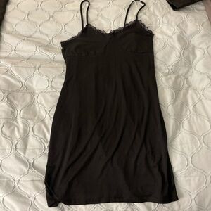 Elegant Black Lace Trim Slip Dress